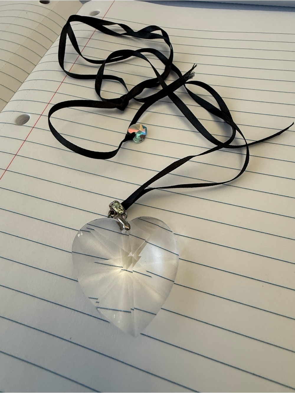 Crystal Heart Pendant Necklace with Black Ribbon